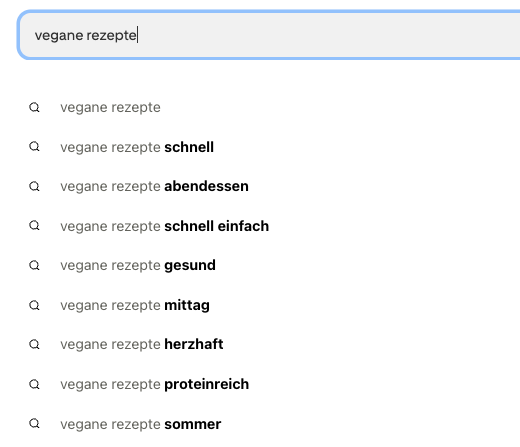 Pinterest Keyword-Recherche mit Suchleiste am Beispiel vegane Rezepte