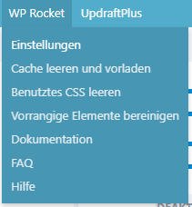 wp rocket cache leeren ueber Leiste oben