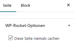 WP Rocket Cache deaktivieren fuer bestimmte Seiten