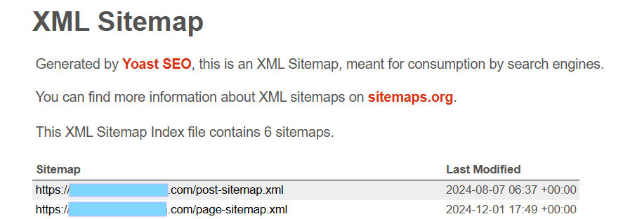 So sieht die Yoast Sitemap aus